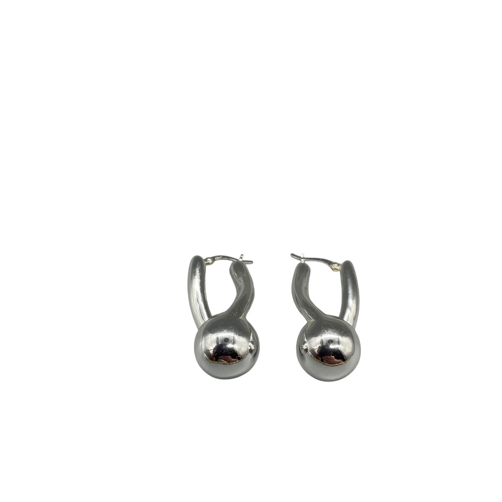 JCM 925 Sterling Silver Sculptural Ball Drop U-Hoop Earrings Minimalist Modern